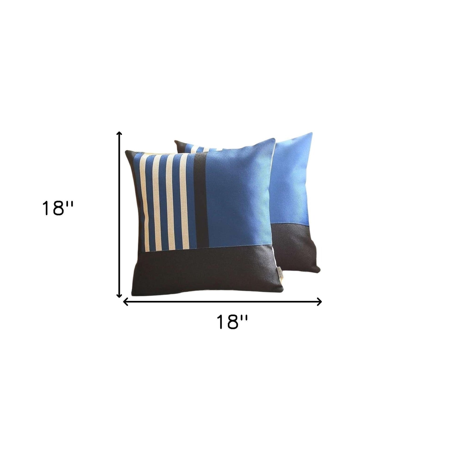 Set Of Two 18 X 18 Black And Blue Polyester Throw Pillow Cover
