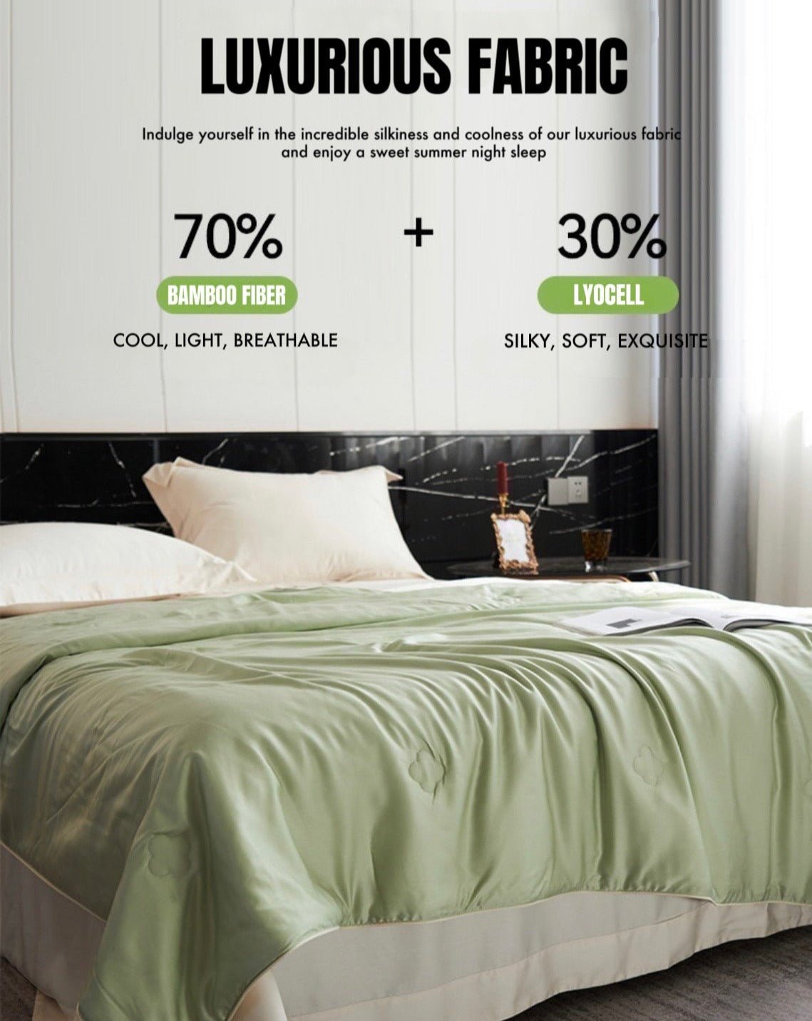 Silky Bamboo Fiber Cooling Blanket Duvet for Hot Sleepers & Night