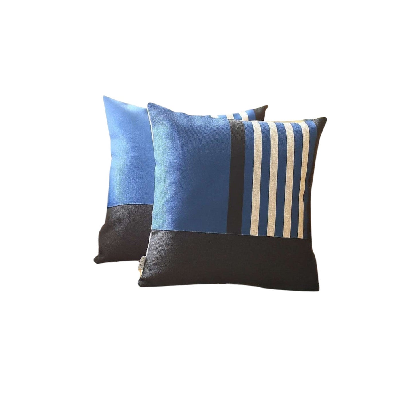 Set Of Two 18 X 18 Black And Blue Polyester Throw Pillow Cover