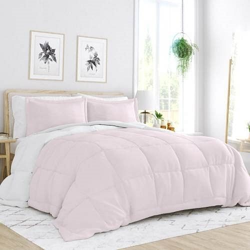 King/Cal King 3-Piece Microfiber Reversible Comforter Set Blush Pink